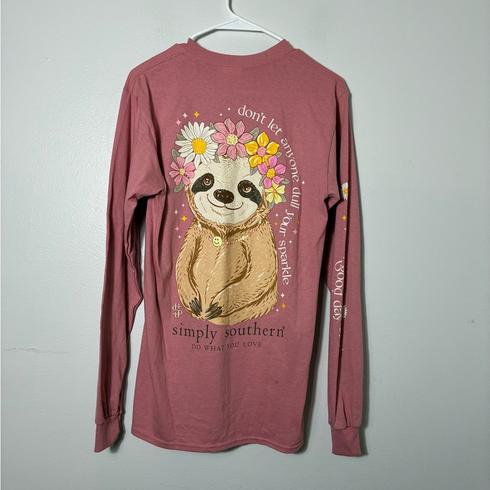 Simply southern long sleeve‎ tee Sz Small Pink 100% Cotton Graphic Back